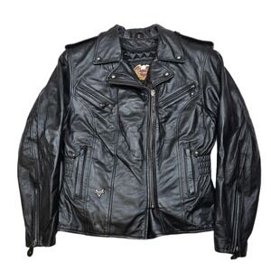 Harley Davidson Leather Motorcycle Jacket Womens Small Black Biker Moto 90's Y2K
